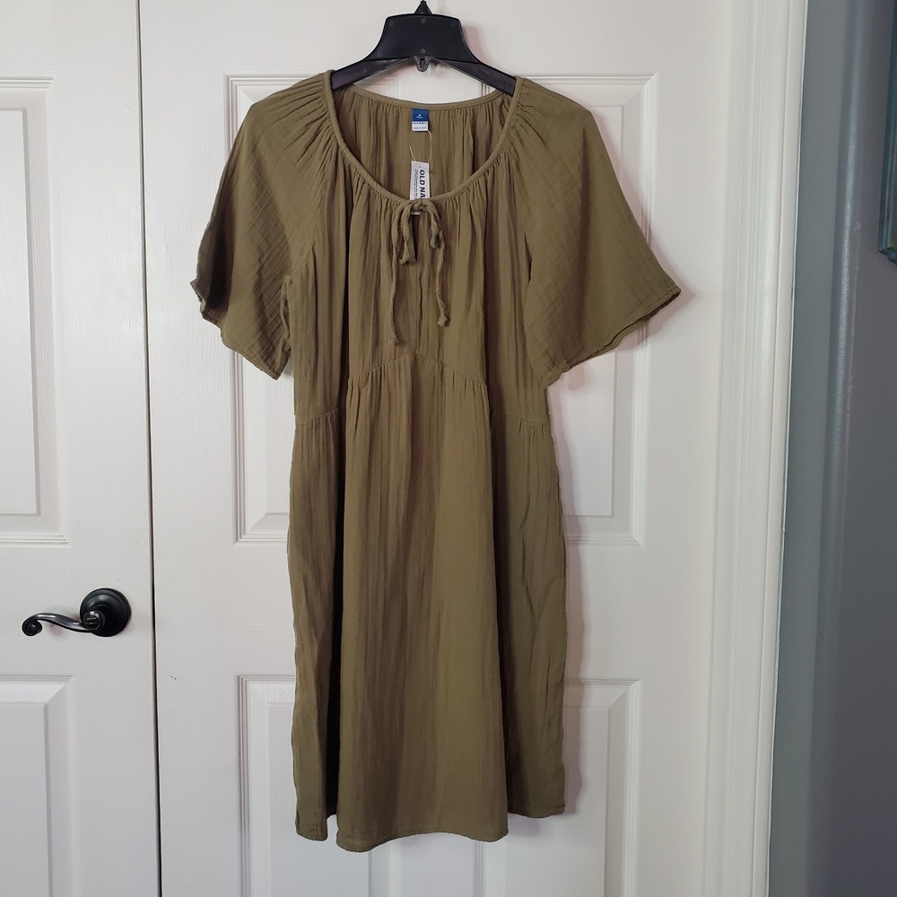 Old Navy Cotton Gauze Mini Dress Flutter Sleeves Pockets Flowy Bohemian Medium
